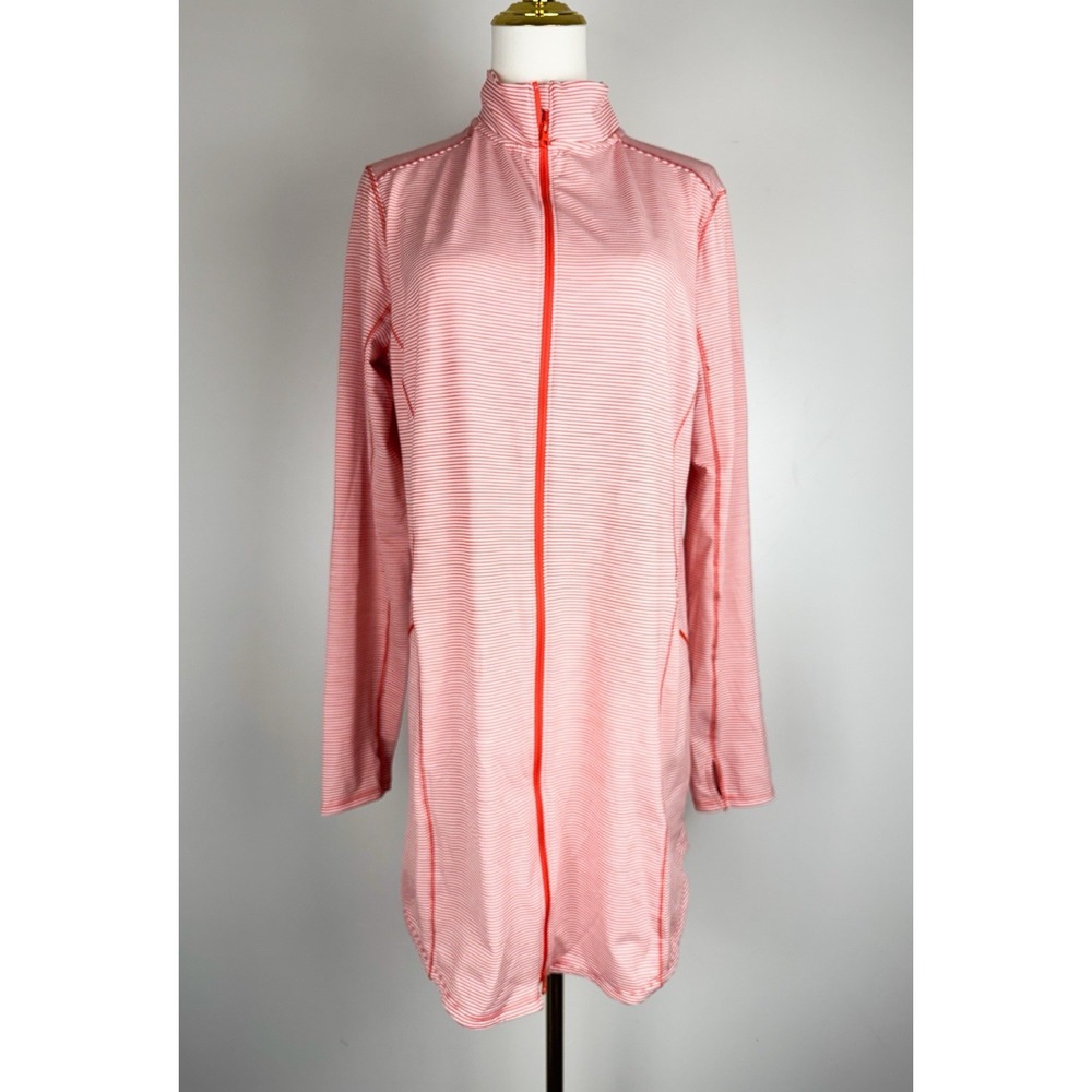Duluth Trading Women's Athleisure Orange Stripe Pier Genius Full Zip Tunic L